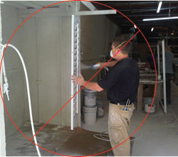 Typical shutter shop without proper spray booth